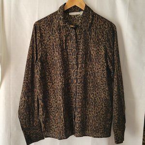 La Classe Couture Green Button up Long Sleeve with Leopard Print Size Medium